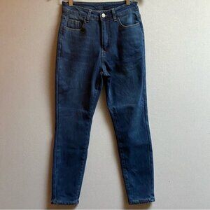 High Waisted Fleece Lined Blue Denim Tapered Leg Jeans Women's 28 M